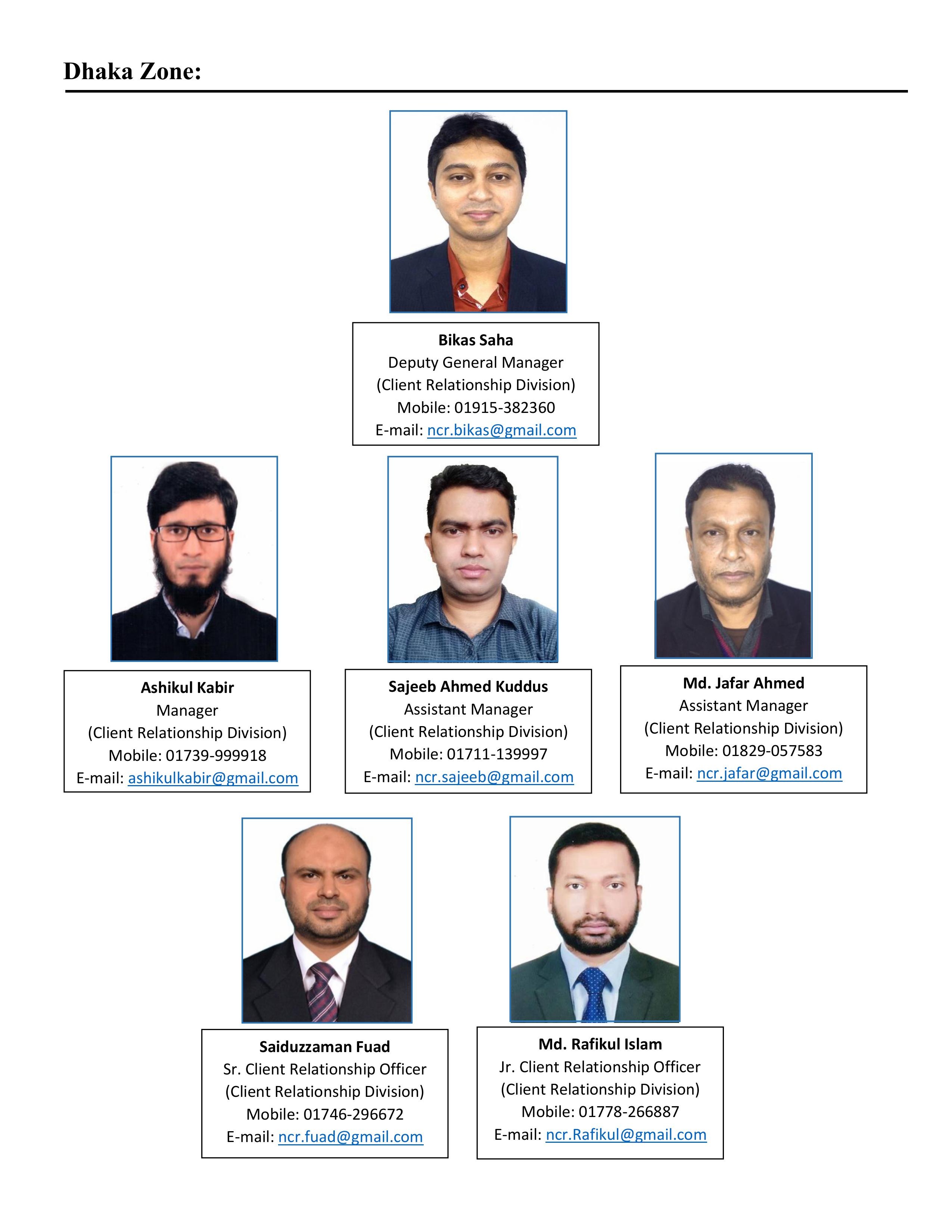 Chart listing the NCR client relationship team and their positions